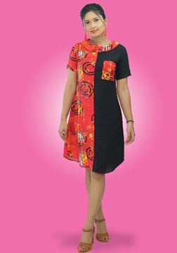 Picture of Red & Black Color Mixed Linen Shirt Dress
