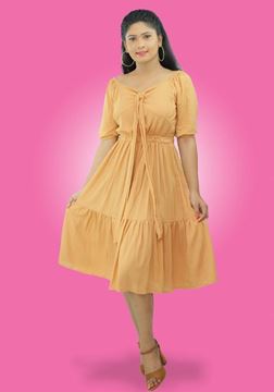 Picture of Off Shoulder Gathered Waist Puff Sleeves Short Frock