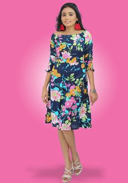 Picture of Off Shoulder Floral Designed Short Frock with Smoked Puff Sleeves
