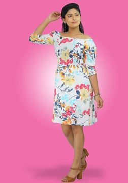Picture of Off Shoulder Floral Designed Short Frock with Smoked Puff Sleeves