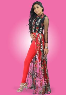 Picture of Embroidery Lace Designed High Necked Long Kurtha Top with Legging