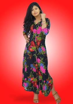 Picture of Floral Designed Long Sleeves Maxi Shirt Dress