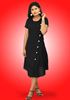 Picture of Button Embellished A-Line Short Dress with Round Neck