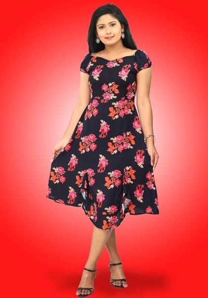 Picture of Off Shoulder Short Skirt Designed Floral Dress