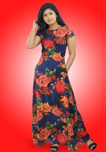 Picture of Short Sleeves Maxi Floral Dress with Round Necked