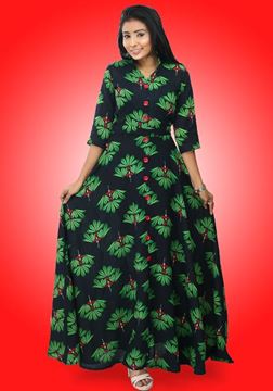 Picture of Printed Designed Flared Maxi Dress with Three Quarter Sleeves