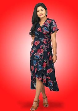 Picture of Printed Designed Lola Cross Over  Midi Dress with Short Sleeves