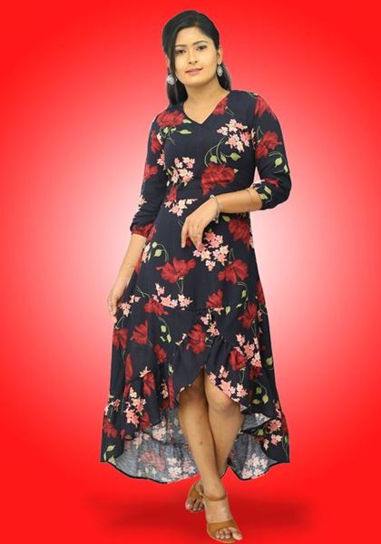 Picture of V-necked Cocktail Floral Short Dress