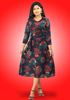 Picture of V-necked Printed Designed Three Quarter Frock with Collar