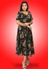 Picture of Front Knotted Printed Designed Three Quarter Dress with Puff Sleeves