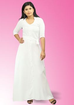 Picture of V-necked Chinese Collared Maxi Dress with Belt
