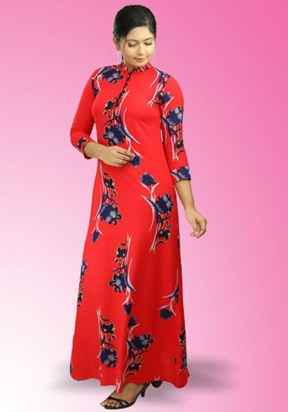 Picture of High Necked Three Quarter Sleeves A-line Maxi Dress
