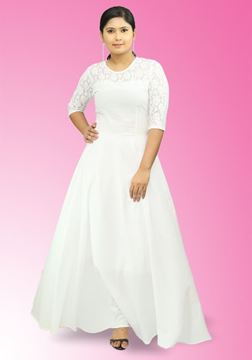 Picture of Round Necked Lace Mixed Three-quarter Sleeves Maxi Dress