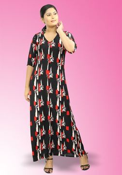 Picture of V-necked A-line Maxi Dress with Collar