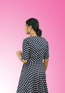 Picture of Polka Designed Cross Over Short Dress with Collar