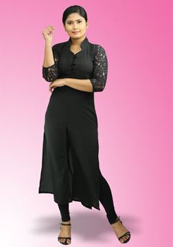 Picture of Laced Mixed Long Kurtha Top with Buttons