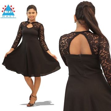 Picture of Back opened black lace mix dress