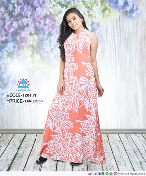 Picture of Chinese Collared Sleeveless Printed Designed A-Line Maxi Dress