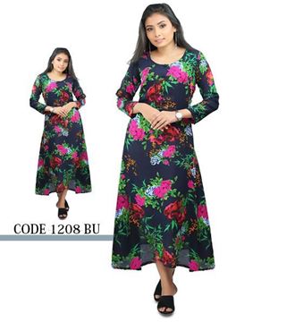 Picture of Round Necked Long Sleeves floral Three Quarter Frock