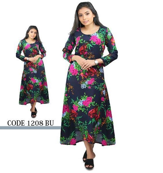 Round Necked Long Sleeves floral Three Quarter Frock-SunMart Lanka
