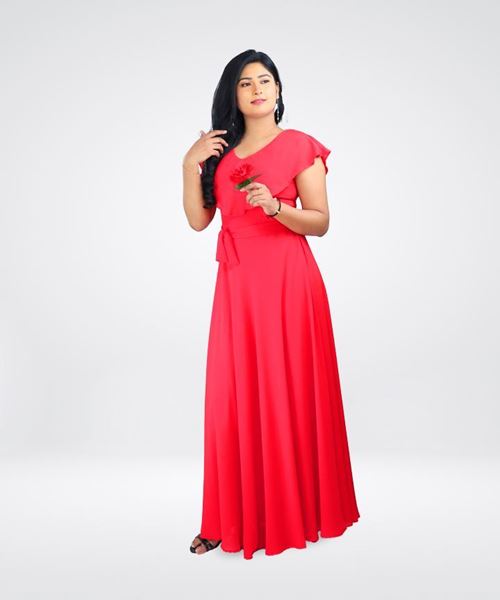 Picture of Off shoulder georgette maxi dress with frill