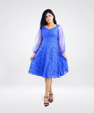 Picture of Long Net Sleeves Party  Short Dress