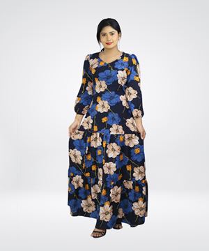 Picture of V Necked Long Puff Long Sleeved Maxi Dress