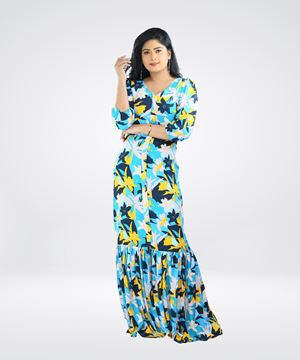 Picture of Long Sleeve V Necked Frilled Maxi Dress