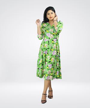 Picture of Floral Designed Half Sleeve Midi Dress