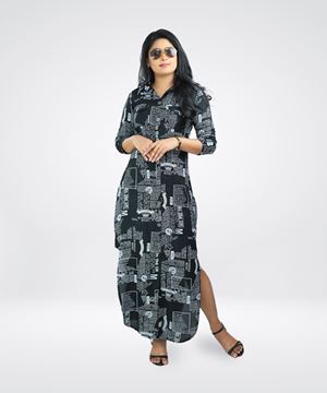 Picture of Front Bottoned Half Sleeve Printed Dress