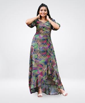 Picture of Printed Designed Baloon Sleeve Maxi Dress