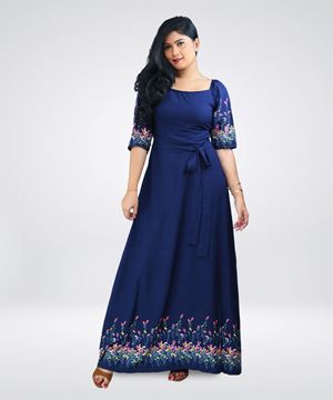 Picture of Side Knot Floral Maxi Dress With Three Quarter Sleeves