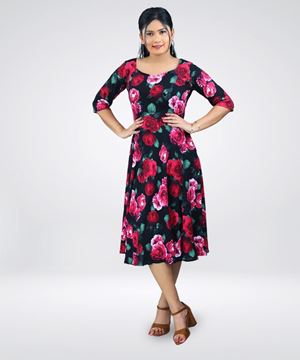 Picture of Floral Designed Threee Quarter Sleeve Midi Dress