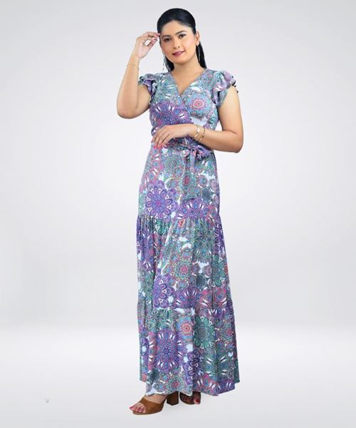 Picture of Printed Maxi Dress with Frilled Sleeves