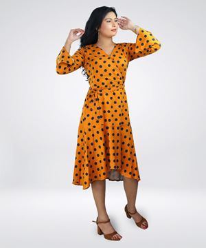 Picture of Side Knot Polka Dot Short Dress with Bell Sleeves