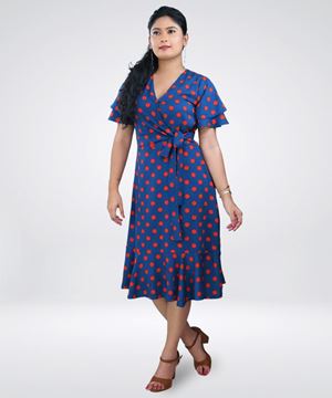 Picture of Side Knot Short Dress With Double Frill Sleeves