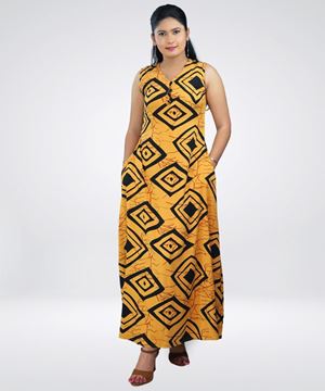Picture of Sleeveless Printed Maxi Dress with Side Pockets