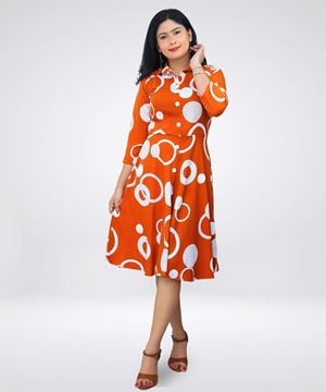 Picture of Front Buttoned Three Quarter Sleeve Short Dress