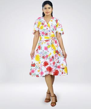 Picture of Side Knot Short Dress with Short Bell Sleeves