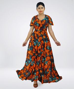 Picture of Floral Flared Maxi Dress with Flared Short Sleeves
