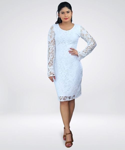 Picture of Round Necked Full Laced Dress With Long Sleeves