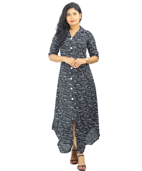 Picture of Three-quarter Sleeves New Maxi Dress with Buttons
