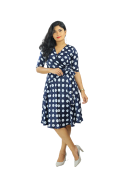 Picture of Three-quarter Sleeves Side Knot Wrap Around Dress