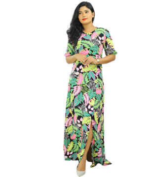 Picture of Floral Designed Threee Quarter Sleeve Long Dress