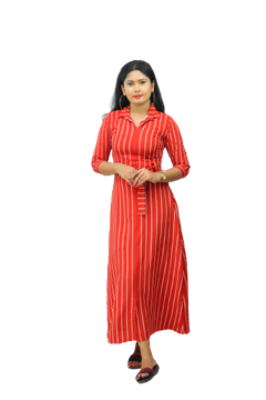 Picture of Stripe Designed Maxi Dress with Belt