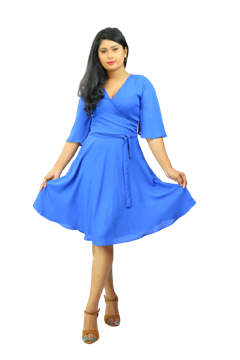 Picture of Georgette Cross Over Plain Color New Short Dress
