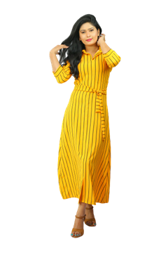 Picture of Stripe Designed Maxi Dress with Belt