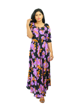 Picture of Floral Designed Flared Maxi Dress