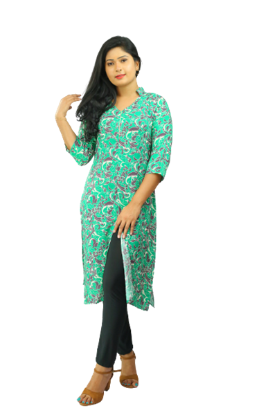 Picture of V-necked Collared long kurtha Top