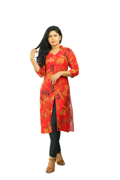 Picture of V-necked Collared long kurtha Top